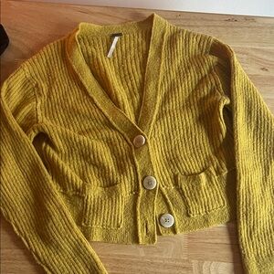 Free People Mustard Ribbed Cardigan